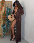 MAXI CARDIGAN STRETCH MARRONE