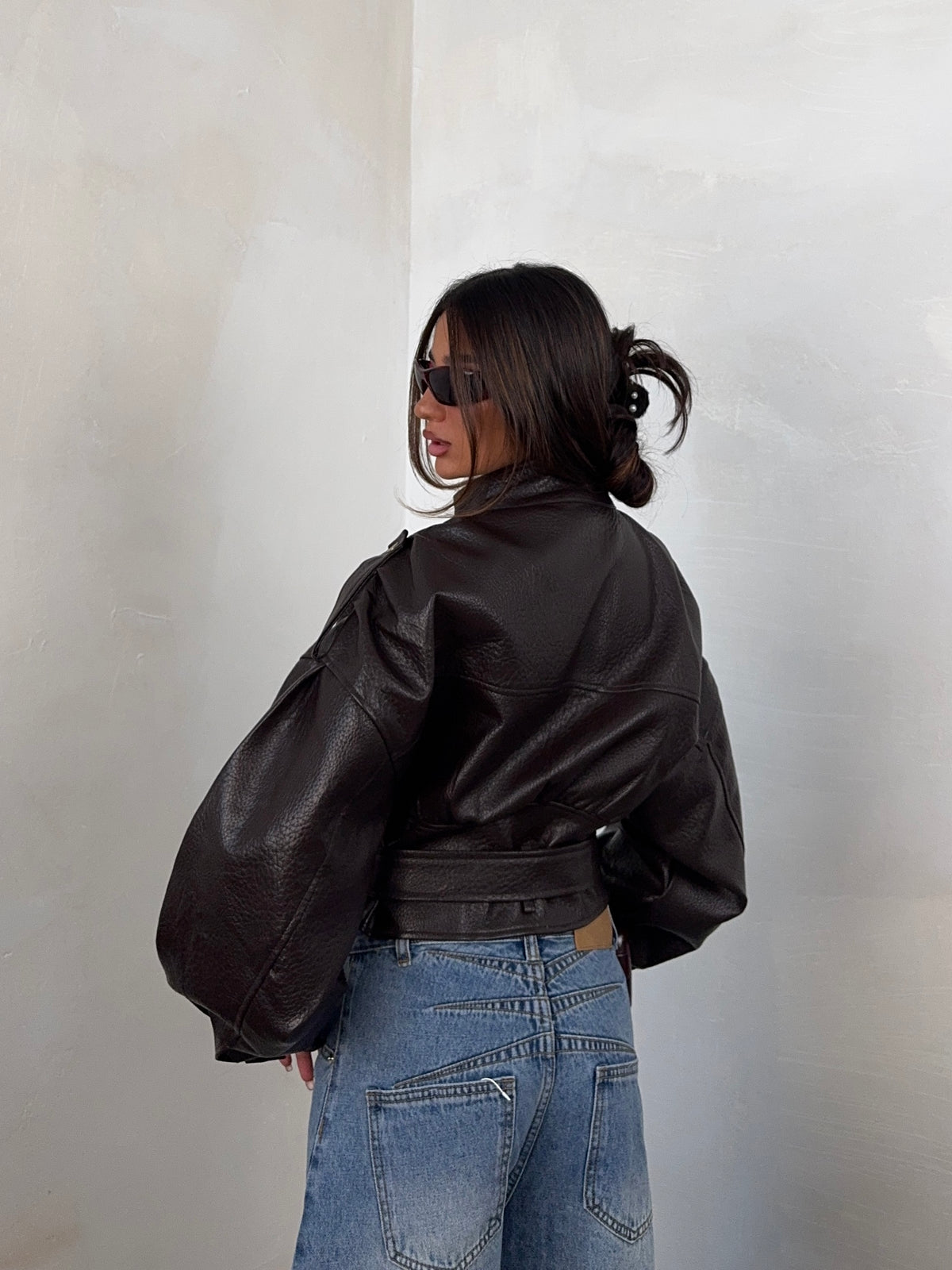 JACKET BIKER MARRONE