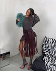 SKIRT BURGUNDY FRINSE