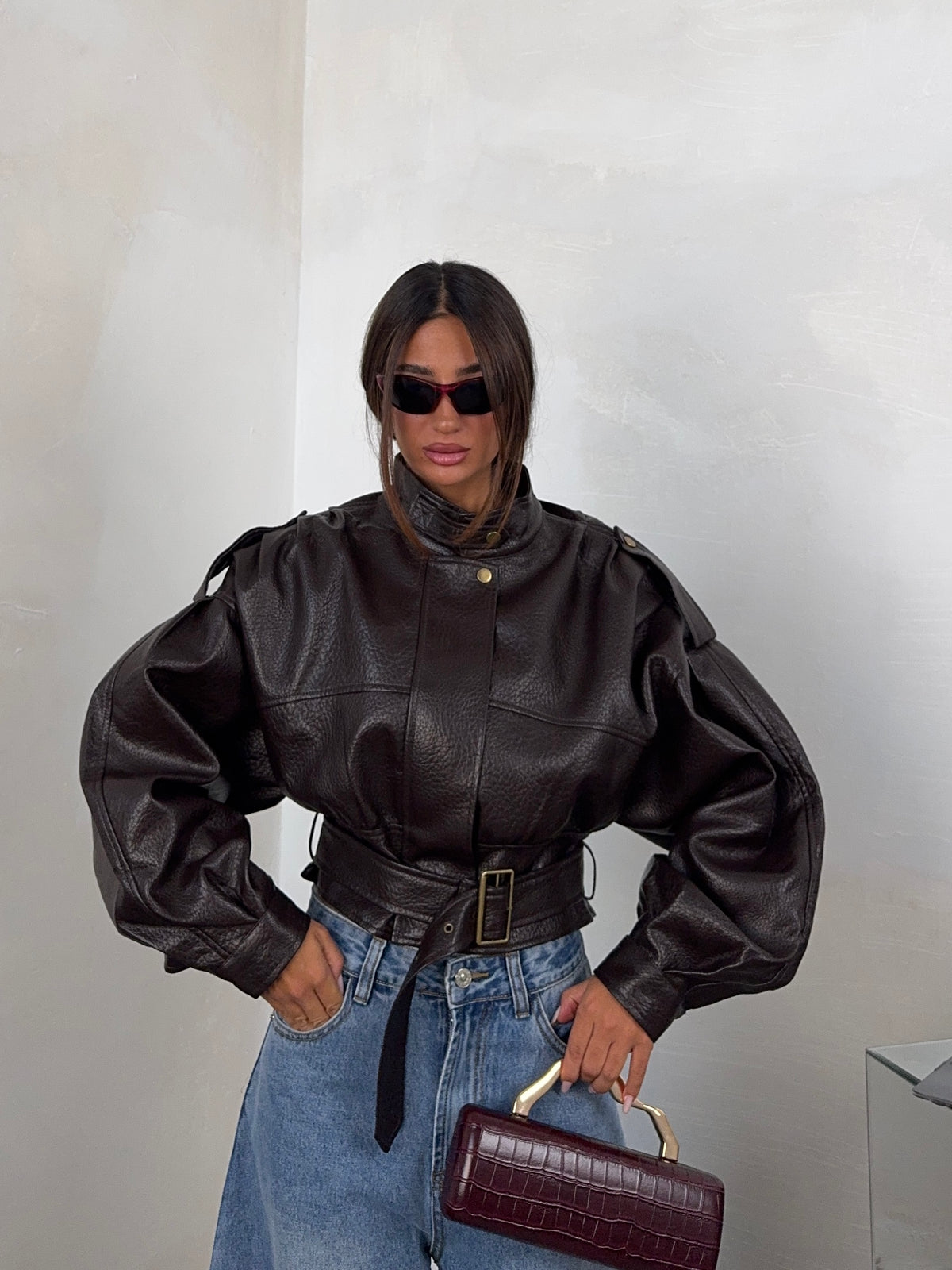 JACKET BIKER MARRONE