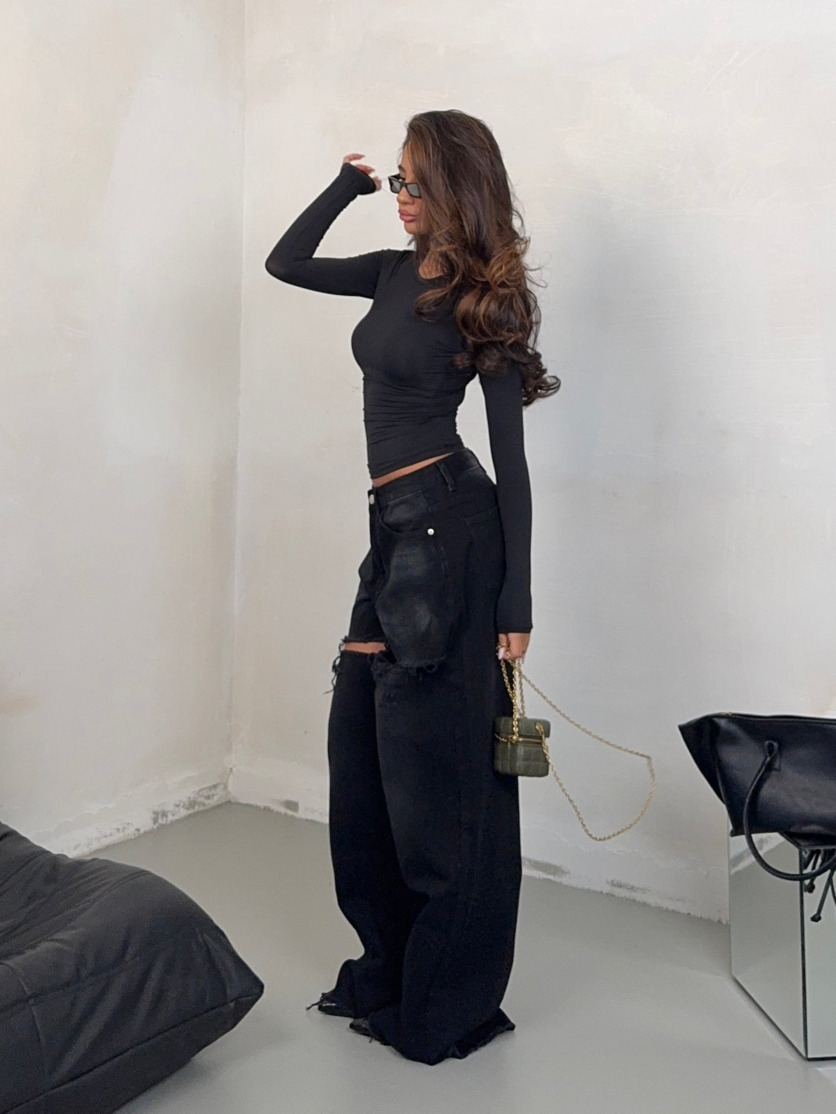 JEANS DEEP FRONT CUT BLACK