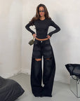 JEANS DEEP FRONT CUT BLACK