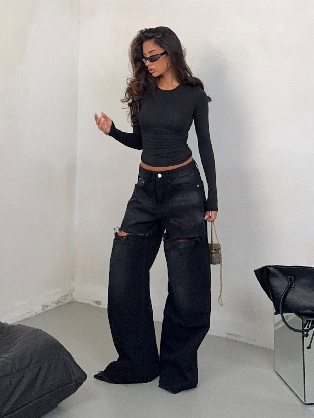 JEANS DEEP FRONT CUT BLACK