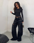JEANS DEEP FRONT CUT BLACK