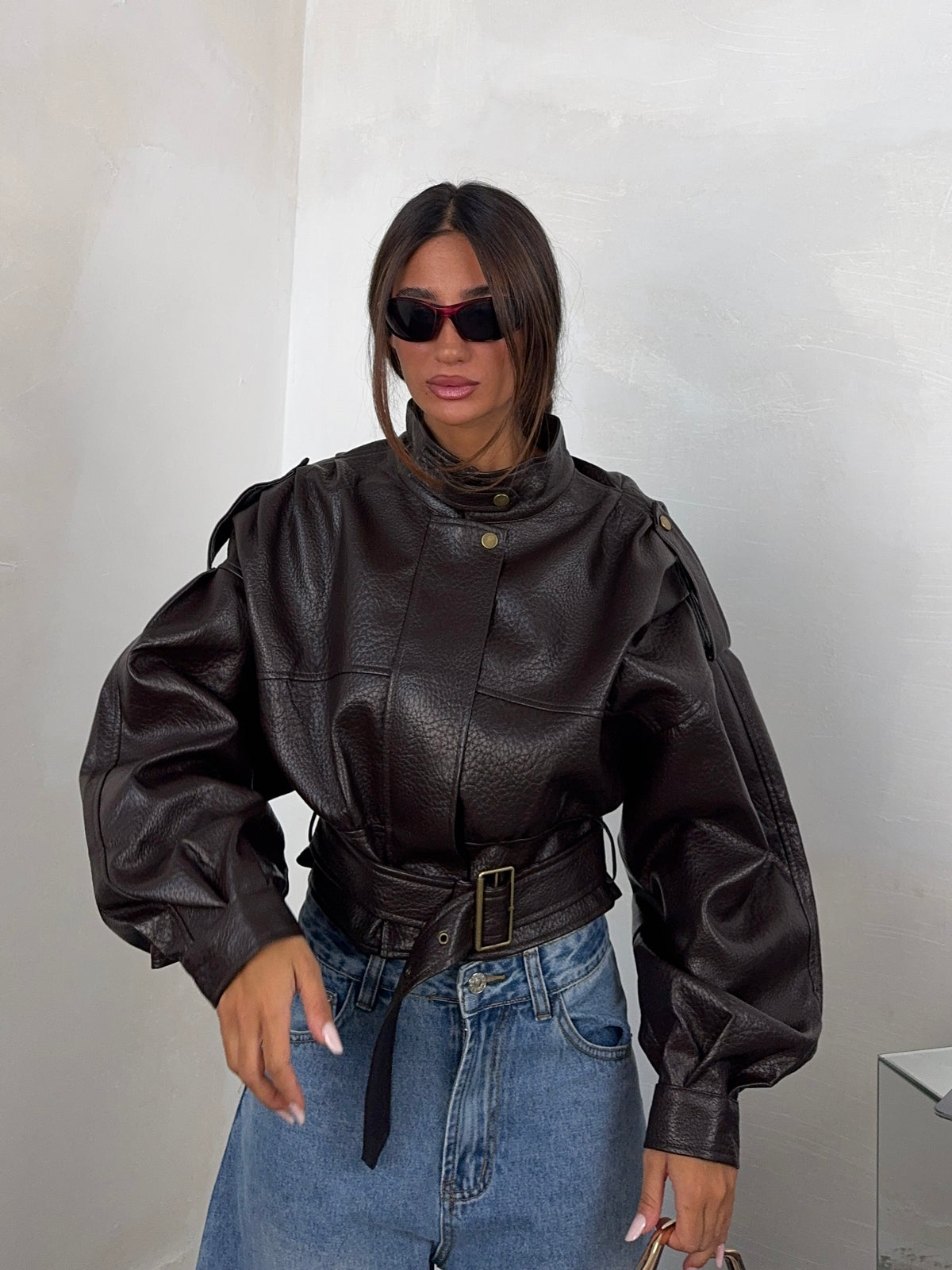 JACKET BIKER MARRONE