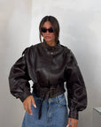 JACKET BIKER MARRONE