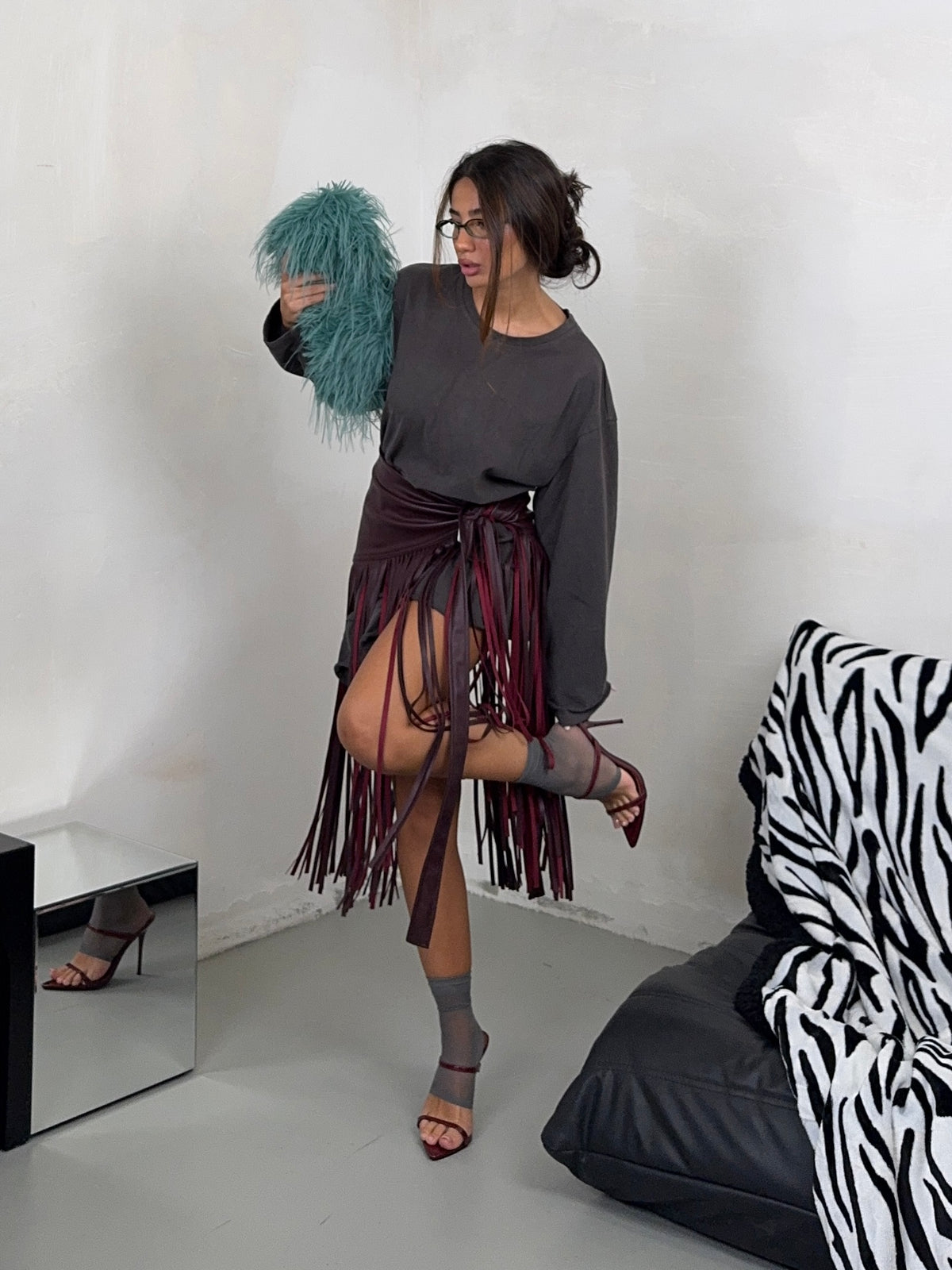 SKIRT BURGUNDY FRINSE