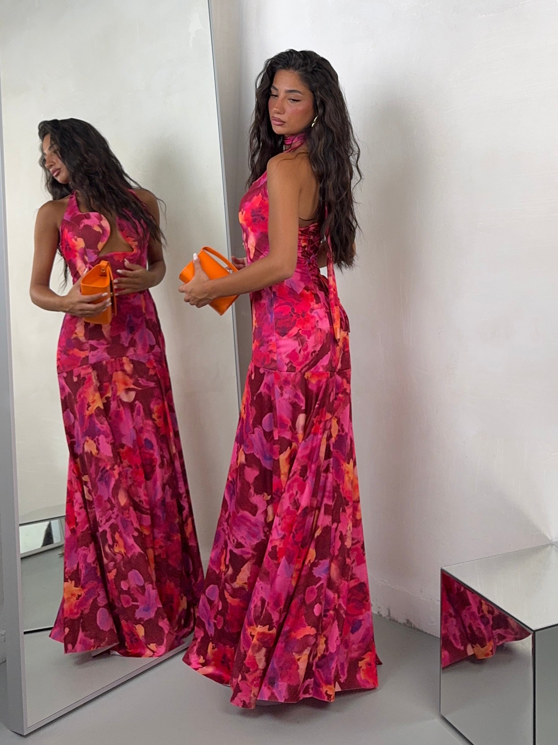 DRESS PLUMA FUCSIA