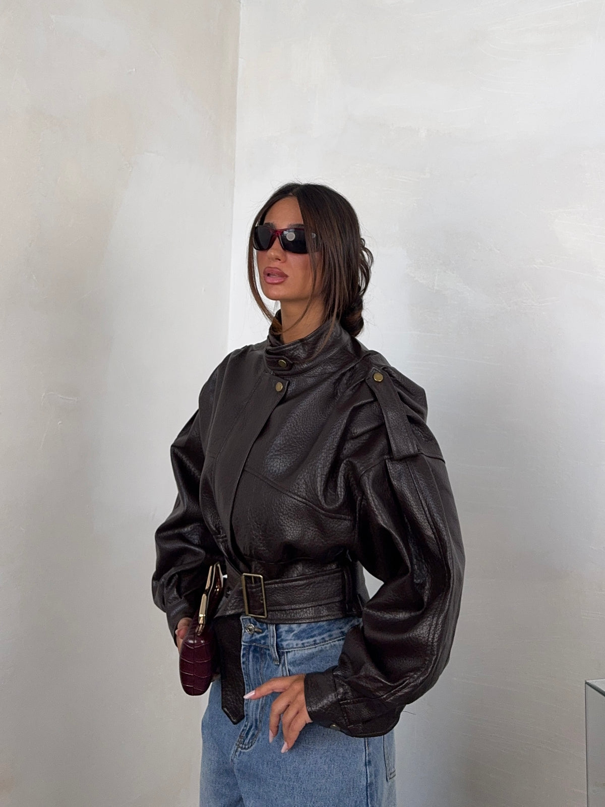 JACKET BIKER MARRONE